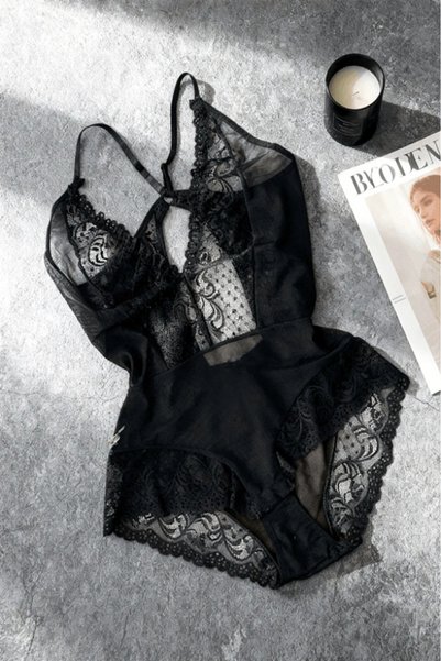 Gece İncisi Body elegant din dantelă neagră