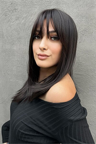 TAKIŞTIR Siyah Renk Kahkül Detaylı Katlı Kesimli Peruk Özel Seri