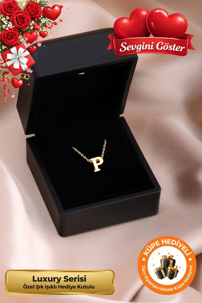 Lucente Jewellery Işıklı Hediye Kutulu P Harfi 925 Ayar Gümüş Kaplama Sevgili...