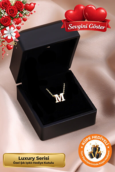Lucente Jewellery Işıklı Hediye Kutulu M Harfi 925 Ayar Gümüş Kaplama Sevgili...