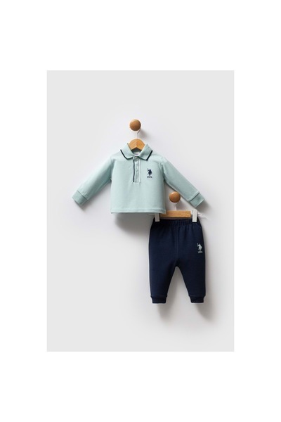 U.S. Polo Assn. Kids Us Polo Men's Polo Neck Sweatshirt Bottom Top Set Green