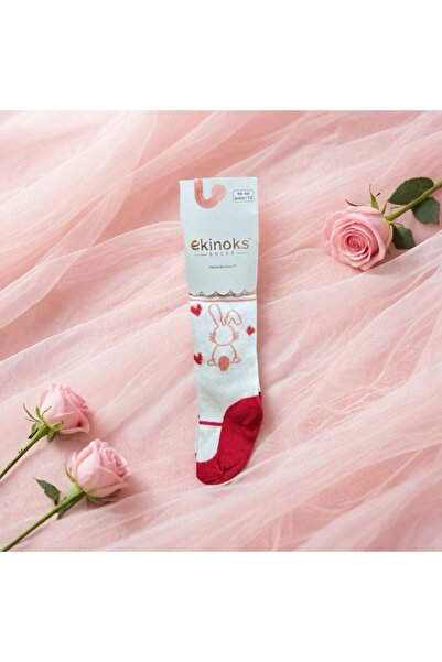 Ekinoks Rabbit Seamless Cotton Girls' Tights Ecru