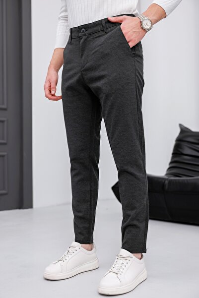 MODAMESTO Pantaloni pentru bărbați slim fit antracit material elastic din in