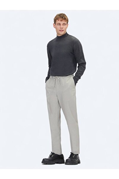 Kip Μπεζ ριγέ υφαντό παντελόνι Jogging Fit Casual