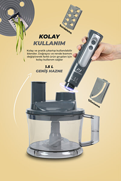 PiranTech YH-1420 Mutfak Robotu – El Blenderı, Doğrayıcı, Rende ve Çırpıcı Seti