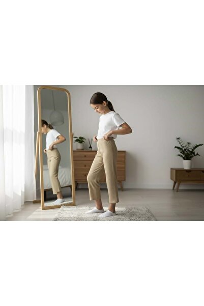 RYZE ÇOCUK PANTALONI VISCOSĂ PENTRU FĂRĂ FĂRĂ CU PĂRĂLĂRI LARGI Bej