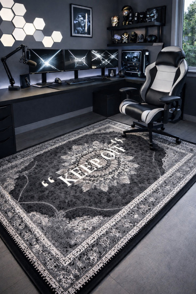 Emiroğlu “Keep Off” Yazılı Otantik Kaymaz Halı – Deri Tabanlı, Yıkanabilir, D...