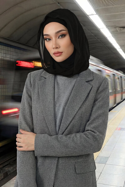 Aisha's Design Шарф з капюшоном з шифону з закритою шиєю, B-95, чорний-чорний