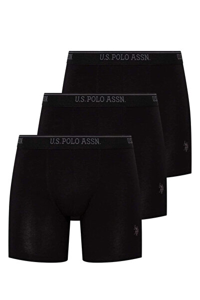 U.S. Polo Assn. Erkek Siyah 3 Lü Uzun Paçalı Boxer