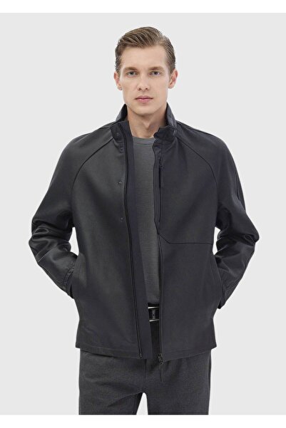 Ramsey Siyah Regular Fit Dik Yaka Casual Süet Deri Mont