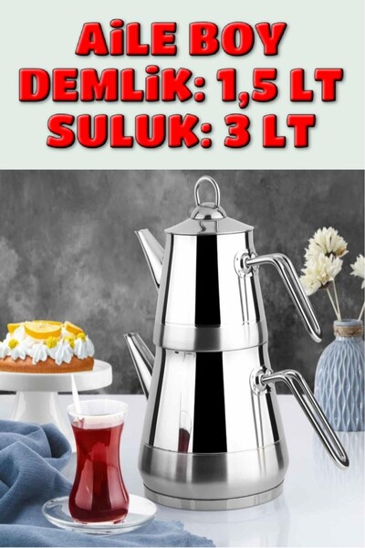 Lines Pyramid Silver Metal Handle Stainless Steel Teapot Family Size Teapot 1...