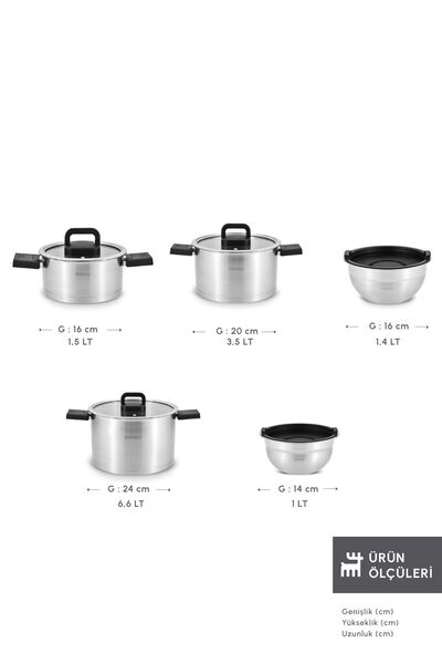 Karaca Aşiyan 10 Piece Foldable Steel Cookware Set with Handles Storage Cover