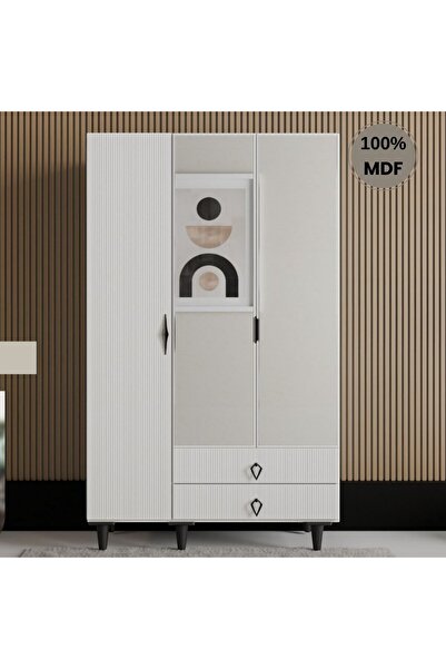 comiet Athena ayaklı tasarım aynalı 3 kapak MDF Gardırop