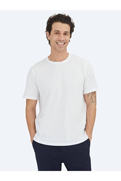 Kip Unisex Off-White Plain Crew Neck 100% Cotton T-Shirt