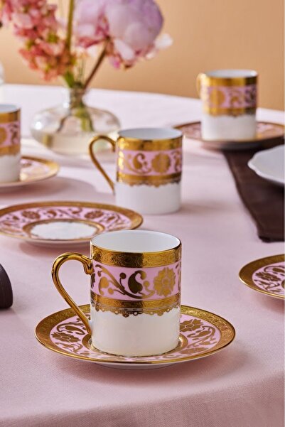 Karaca كاركا جولفيم طقم فناجين قهوة 6 أشخاص وردي 90 مل