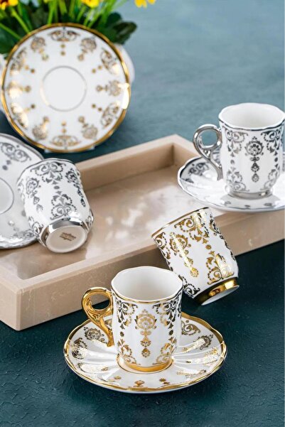 ACAR طقم فناجين قهوة أريز مكون من 6 قطع ذهبي وفضي