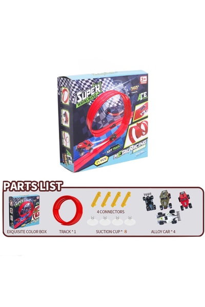 Choice مضمار سباق سيارات ناعم أحمر بطول 4 أمتار، سهل التركيب، مزود بخاصية الع...