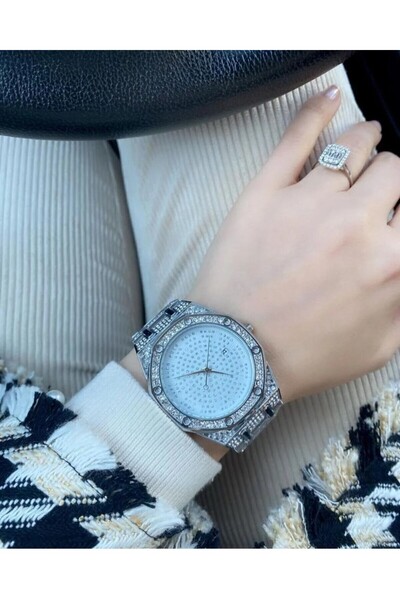 ÇENÇEN Gümüş Gold Full Taşlı Küçük Unisex Model Kol Saati