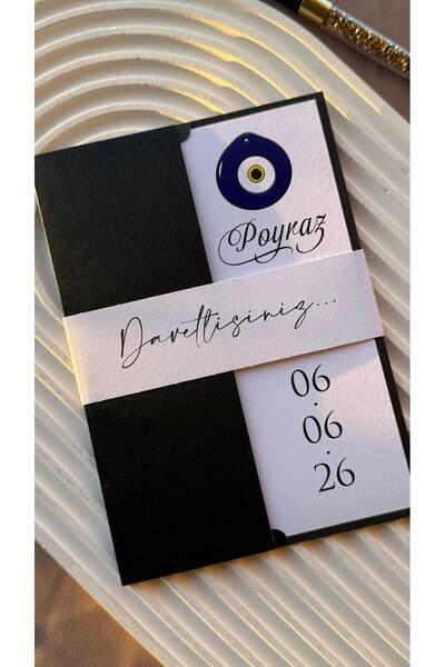 emindijital Siyah Zarflı Kuşaklı Sünnet Davetiyesi 50 Adet