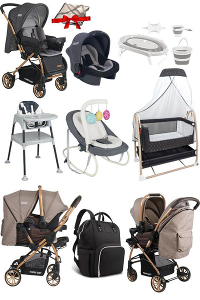 Tommybaby 11 Parça Çeyiz Seti Bebek Arabası,Puset,Anne Yanı Beşik,Anakucağı,M...