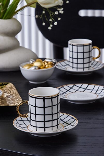 Karaca Perry Striped Coffee Cup Set for 6 People 90 ml