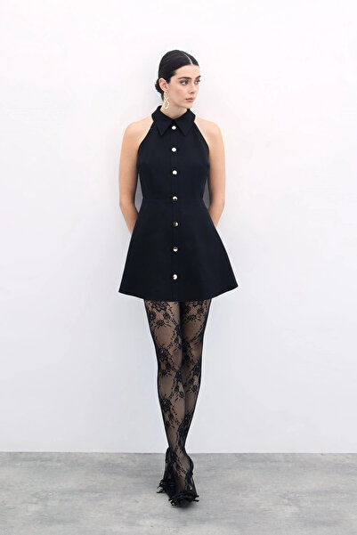 Sateen Коротке плаття з застібками - Чорне