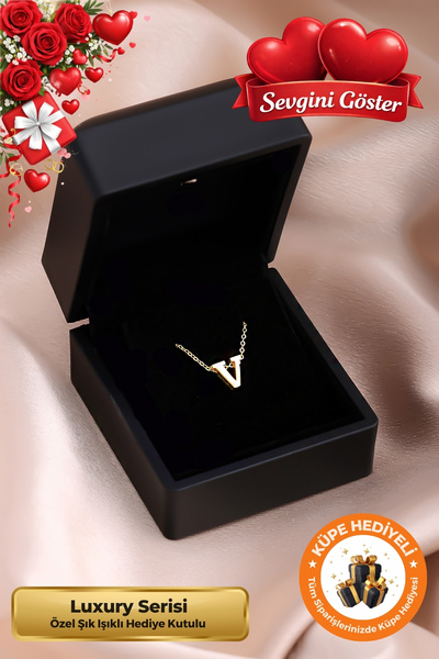 Lucente Jewellery Işıklı Hediye Kutulu V Harfi 925 Ayar Gümüş Kaplama Sevgili...