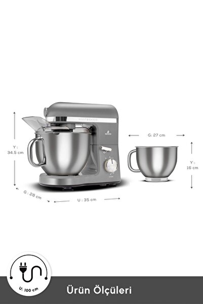 Karaca Mastermaid Chef Pro Çift Kollu Stand Mikser Galaxy Grey 1750 W