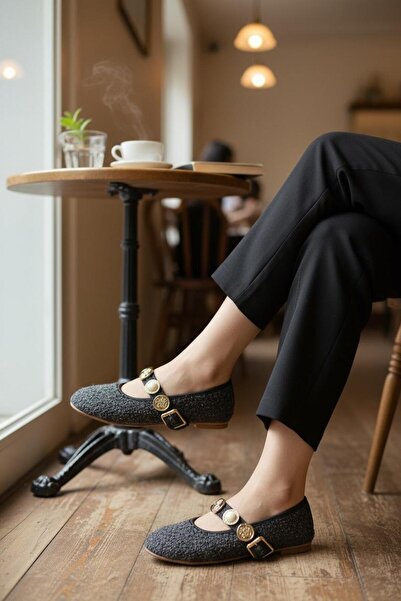 yezy shoes Buckle Detailed Daily Comfortable Women's Ballerinas