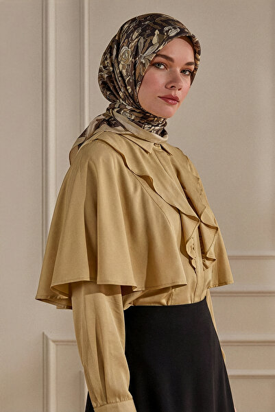 SilkTouch Gold-Black Vintage Flora Pattern Scarf