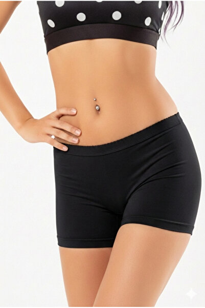Boubon Co Siyah Likralı Penye Likralı Kadın Boxer Şort Ceylanoğlu