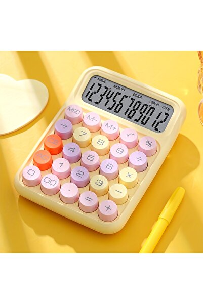 Choice آلة حاسبة مكتبية صفراء اللون، قطعة واحدة، بشاشة LCD كبيرة مكونة من 12 ...