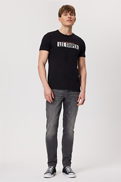 Lee Cooper تي شيرت راني رجالي 100% قطن برقبة دائرية باللون الأسود