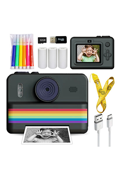 Choice كاميرا فورية للأطفال من رينبو بلاك مزودة ببطاقة ذاكرة سعة 32 جيجابايت ...