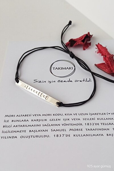 TAKIMAKI İsimli Gümüş Bileklik Mors Alfabesi Bileklik İpli Bileklik Gizemli H...