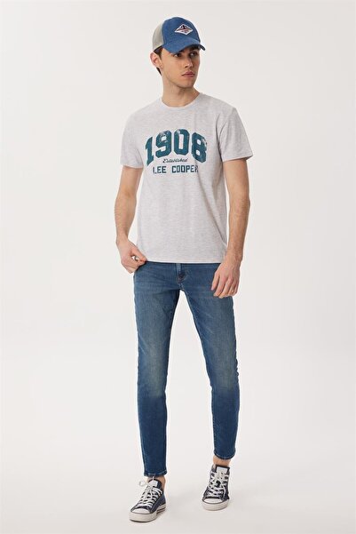 Lee Cooper Derek Men's 100% Cotton O-Neck T-Shirt Snow Melange