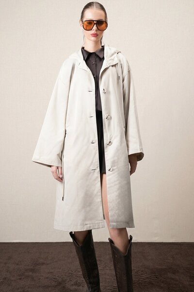 VAGGON Trenci căptușit cu buzunare duble, cu glugă, cu închidere cu nasturi ș...