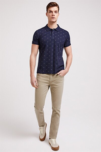 Lee Cooper Pool Erkek %100 Pamuk Baskılı Polo Yaka T-Shirt Lacivert