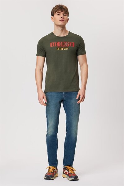 Lee Cooper Real Чоловіча футболка з 100% бавовни з круглим вирізом, хакі