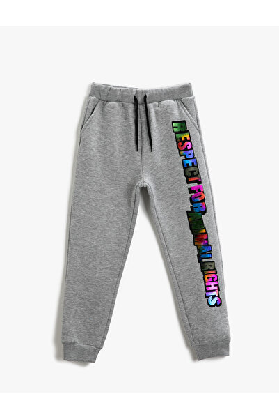 Koton Neon Slogan Printed Sweatpants Tie Waist Pocket Jogger