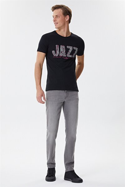 Lee Cooper Jazz Erkek %100 Pamuk Bisiklet Yaka T-Shirt Siyah