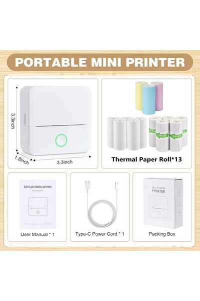Choice طابعة صغيرة مزودة بـ 13 ورقة، طابعة ملصقات صغيرة، طابعة جيب ذكية تعمل ...