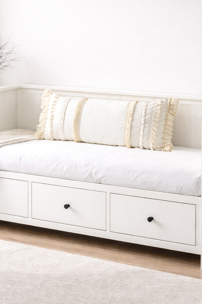 RİTMOHOME Beyaz, Fırfırlı, Püsküllü, Country, Bohem, Hemnes, Vintage Uzun 40x...