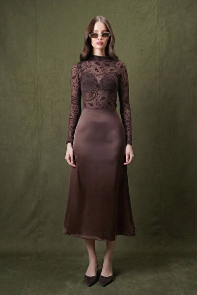 VAGGON Yüksek Bel Basic Saten Etek