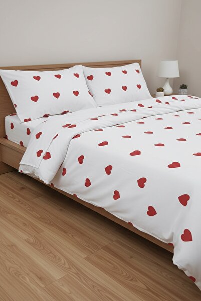 Gasel Home طقم غطاء لحاف شتوي مزدوج من القطن بنمط قلب - مرن