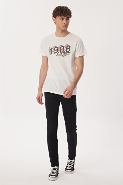 Lee Cooper تي شيرت زيتا رجالي 100% قطن برقبة دائرية باللون الأبيض