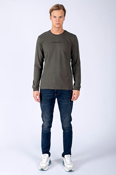 Lee Cooper Hugh Men's 100% Cotton Long Sleeve T-Shirt Khaki
