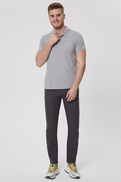 Lee Cooper Twins Erkek %100 Pamuk Polo Yaka T-Shirt Gri Melanj