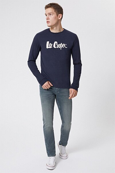 Lee Cooper تي شيرت زين رجالي 100% قطن برقبة دائرية وأكمام طويلة باللون الأزرق...