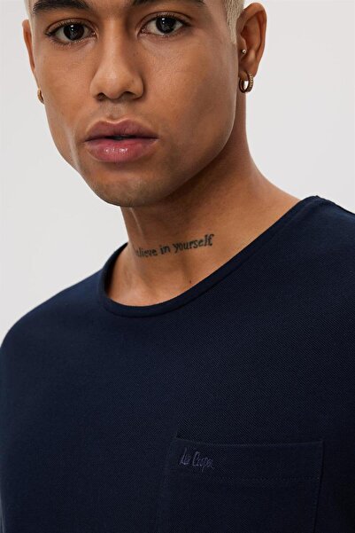 Lee Cooper Twingo Men's 100% Cotton O-Neck Pique T-Shirt Navy Blue